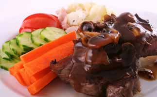 Steak with mushroom gravy