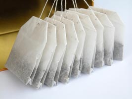 Tea bags can be used for tea dying or t otreat headches or puffy eyes