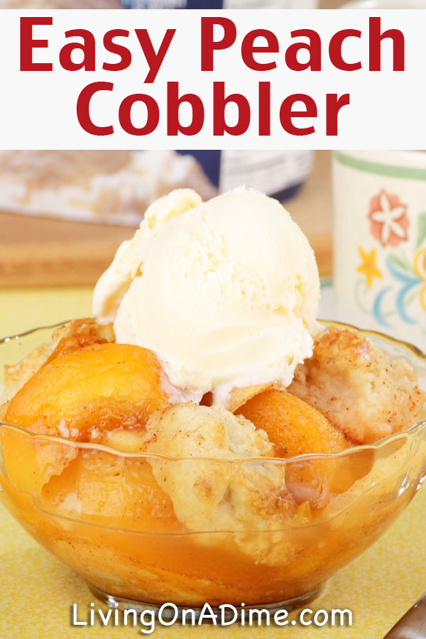 This easy peach cobbler recipe is super easy to make and tastes amazing! This is my great grandma's peach cobbler recipe and it's always a hit! Throw a little ice cream on top and get the perfect peach cobbler a la mode taste with just a fraction of the work!