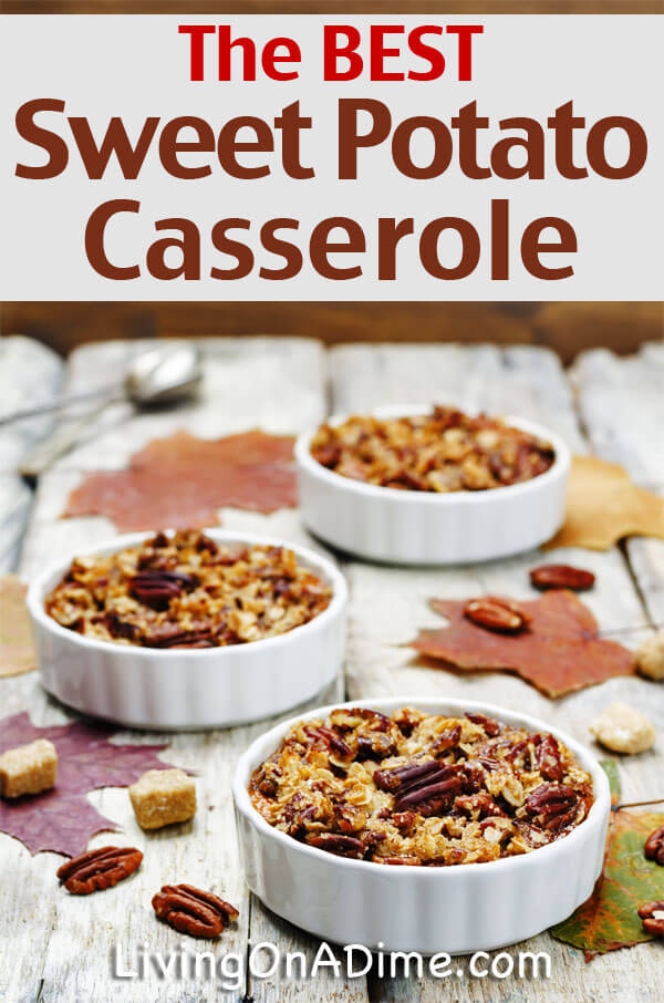 This sweet potato casserole recipe is the best ever! It is so quick and easy and makes a great dish for holiday dinners and potlucks. And it’s easy to make the day before you need it and bake just before serving! Click here to try it!