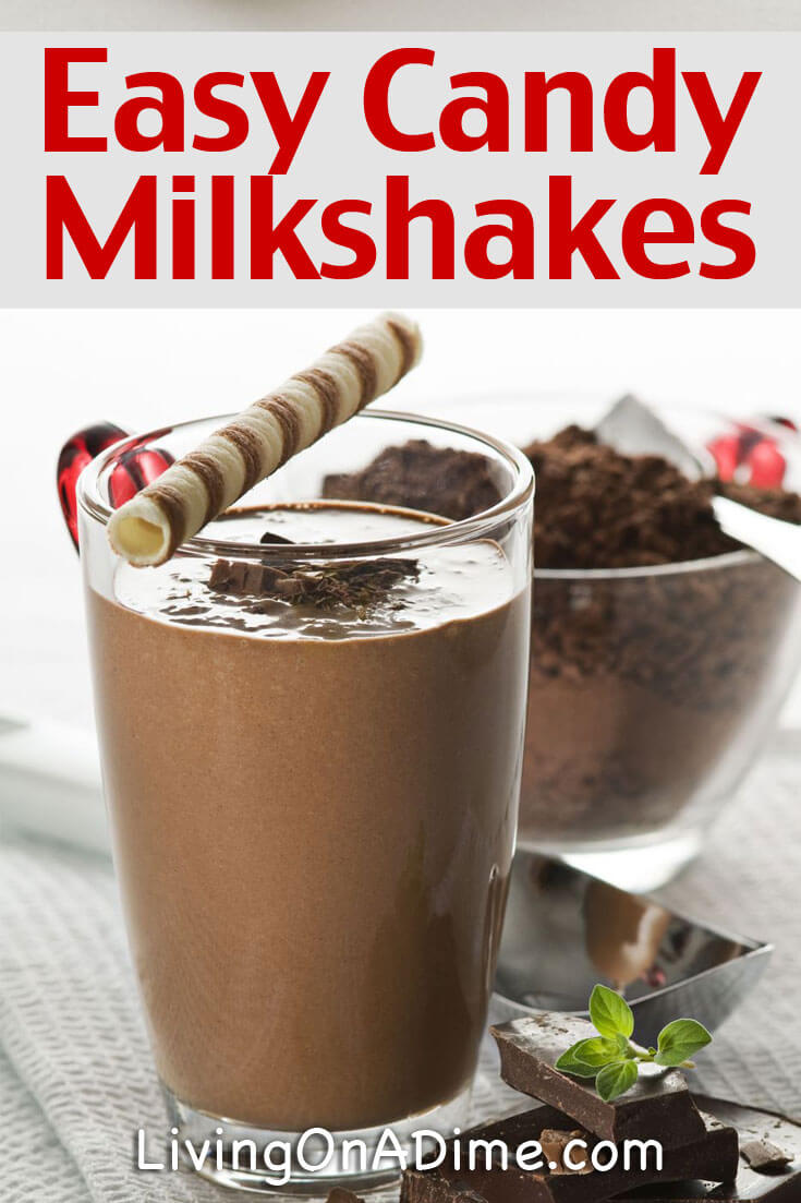 This easy candy bar homemade milkshakes recipe is a tasty way to have a gourmet tasting milkshake in minutes without having to spend the high price of a specialty milkshake out! It's easy to change this recipe to add any kind of candy you like! You can also easily add fruit like cherries or strawberries.