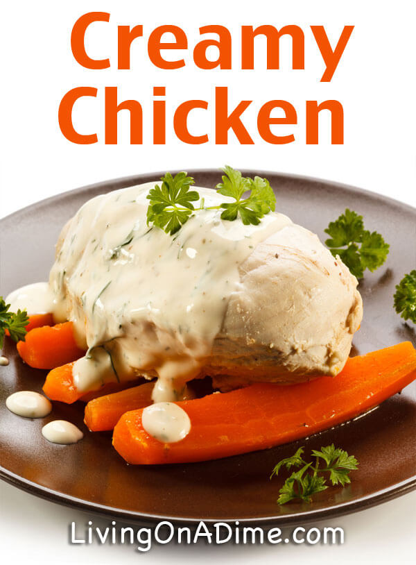 This creamy chicken recipe is an easy dinner recipe that you can make in the oven or the crockpot. Serve over rice, poratoes or your choice of vegetables. It takes just a few minutes to make and everyone will love it!