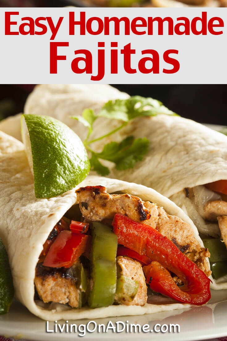 This easy homemade chicken fajitas recipe makes an easy $5 dinner recipe! It makes a tasty meal your family will love and is a great way to use leftover chicken, roast or steak.