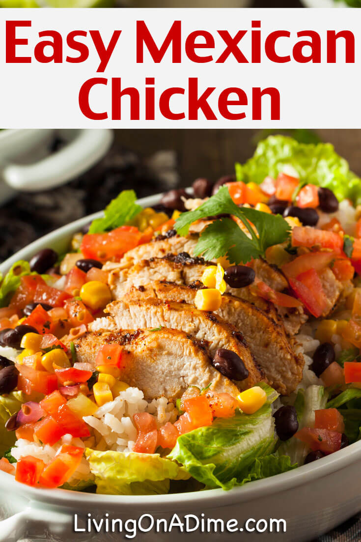 This easy Mexican chicken recipe makes an easy $5 dinner without a lot of extra work! Serve over rice and add a vegetable and you'll hav ea quick and easy meal for your family!