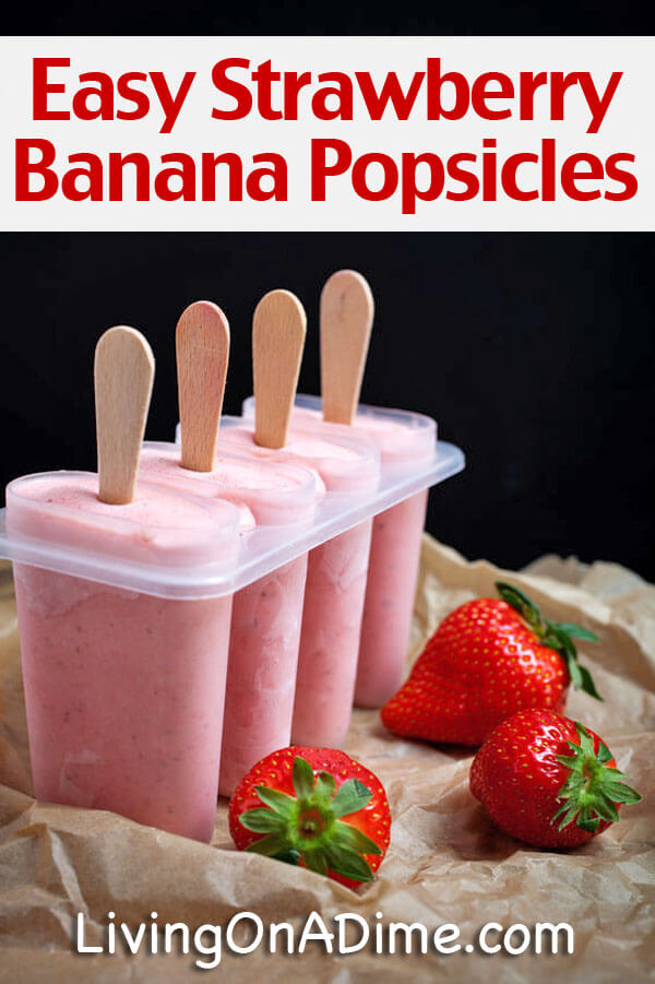 This strawberry banana popsicles recipe is one of our favorite strawberry recipes for a cool summer treat! It makes a tasty snack and works out to be much less expensive than buying fruit popsicles at the store!