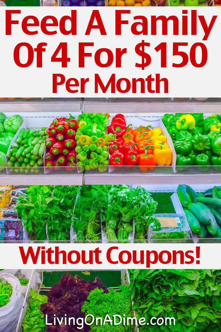Here is a sample meal plan and shopping list showing how to feed a family of 4 for just $150 per month without using coupons and without shopping at Aldi, since there is no Aldi near me. I used actual store prices from current store ads when preparing this plan.