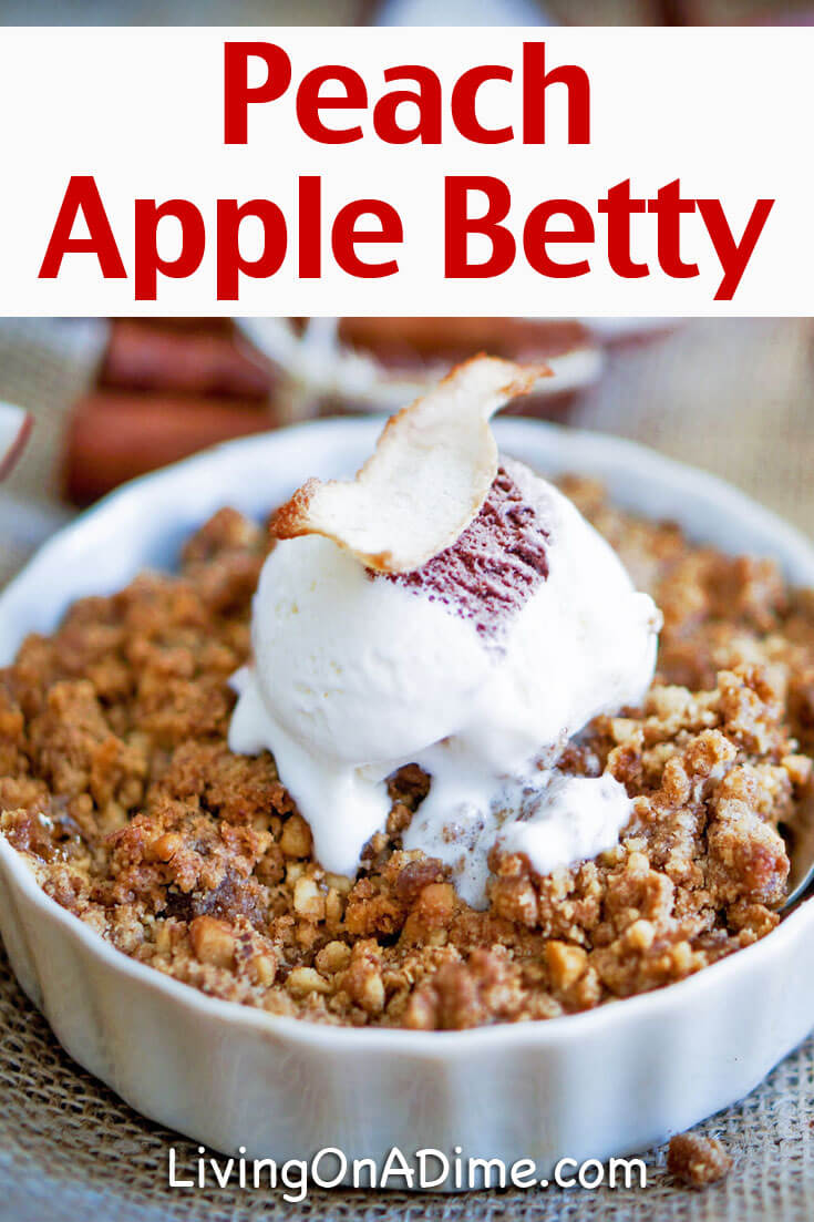 This Peach Apple Betty Recipe is an old favorite apple cobbler or apple crisp recipe. It isn't often you find a tasty recipe for a homemade dessert that takes only 30 minutes from start to finish including baking time, but this is one of them!