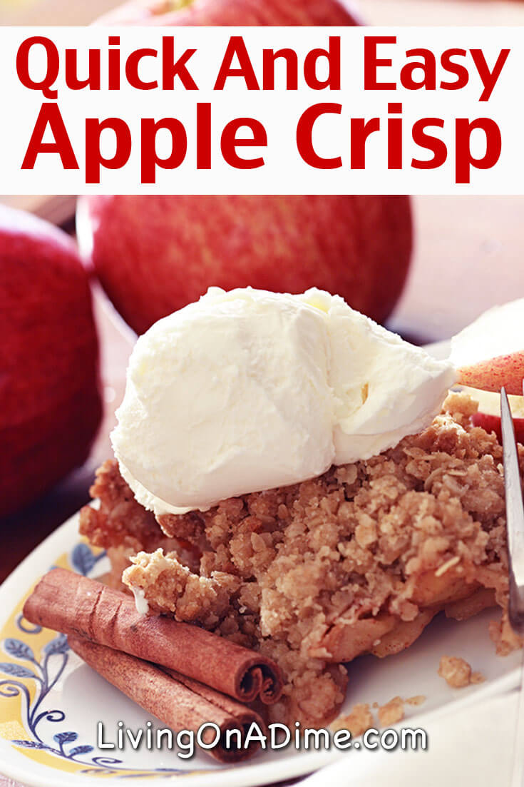 Here's a delicious quick and easy apple crisp recipe. Apple crisp is a yummy family favorite and a great alternative to apple pie when you just don't have enough time to put a complete pie together. Just keep the ingredients in your pantry for a fast dessert when unexpected company shows up.