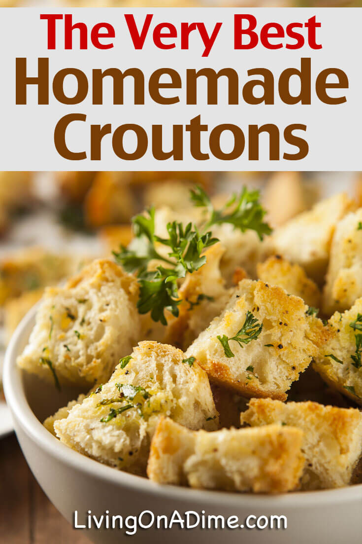 This is the best homemade croutons recipe! It makes the most yummy croutons and is a tasty way to use leftover bread! This post also has some great tips for reducing food waste and saving money on bread!