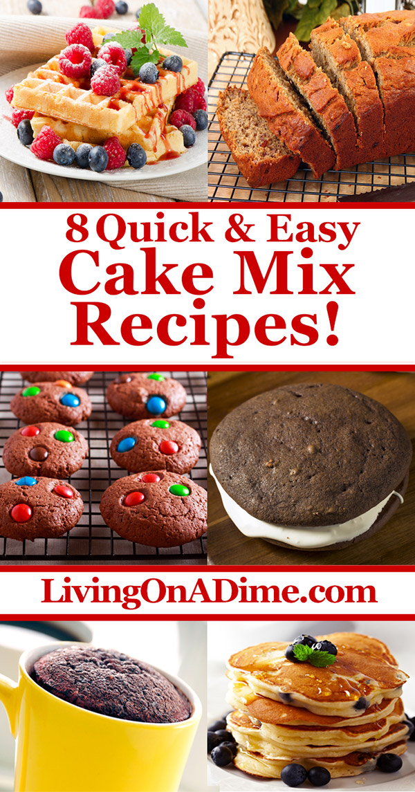 Here are 8 easy cake mix recipes you can make starting with boxed cake mixes! A cheap, easy shortcut for cookies, waffles, brownies and more!