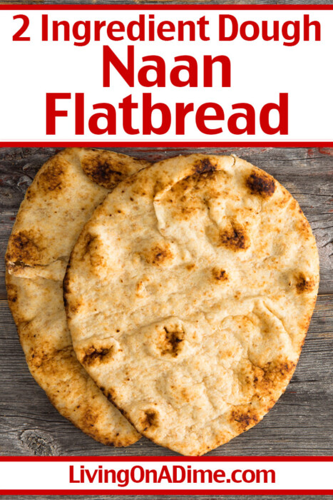 This 2 ingredient dough naan flatbread recipe makes a delicious naan flatbread like the kind you get at your favorite Indian restaurant! It's easy to make in just a few minutes. This is a perfect addition to dinner when you're making something like our easy chicken curry recipe! You'll also find the 2 ingredient dough recipe, a link to the curry recipe and other easy and tasty recipes in this post!
