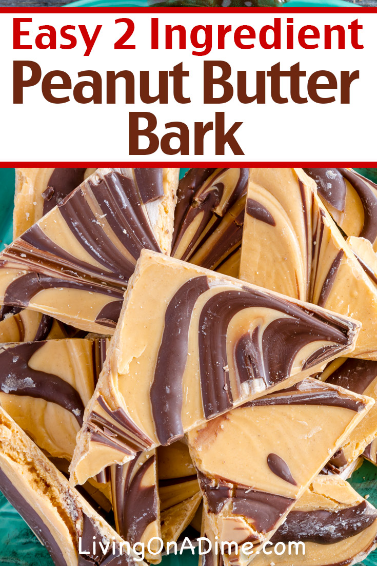 Bark candies are a nice addition to any holiday party. This 2 ingredient peanut butter bark recipe is perfect for the chocolate and peanut butter lovers in your family and the artistic peanut butter swirl makes it a visually appealing addition to any candy tray! Find this and lots more easy Christmas candy recipes with 2 ingredients here!