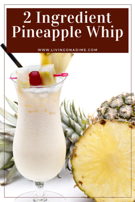 This 2 ingredient pineapple whip recipe makes a delicious smoothie with a piña colada flavor! It's cool and refreshing, especially on warm days!