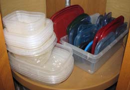 Storing plastic containers and lids