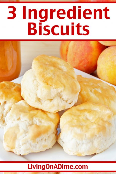 You can make this easy 3 ingredient biscuits recipe with just a few minutes work and have tasty biscuits fast! You can easily make them with just 5 minutes prep time and a little longer in the oven! They're perfect for breakfast and they make a nice side to go with your favorite easy dinner recipe!