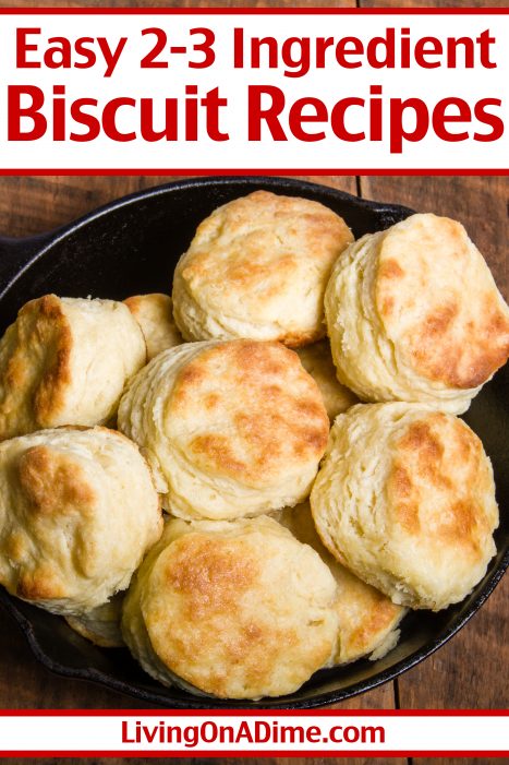 Here are 3 easy 2 and 3 ingredient biscuit recipes you can use to make delicious biscuits in just minutes! Each recipe requires about 5 minutes prep time and then around 10 minutes baking. Perfect for breakfast or as a bread for any meal!