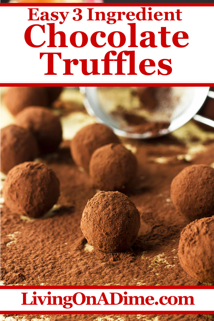 This easy chocolate truffles recipe is super delicious and has a wonderful soft chocolate texture. The basic chocolate truffles are rolled in cocoa powder or nuts, but you can make many tasty variations, including coconut, colored sprinkles, powdered sugar and more! Find this and lots more easy Christmas candies with 3 ingredients or less here