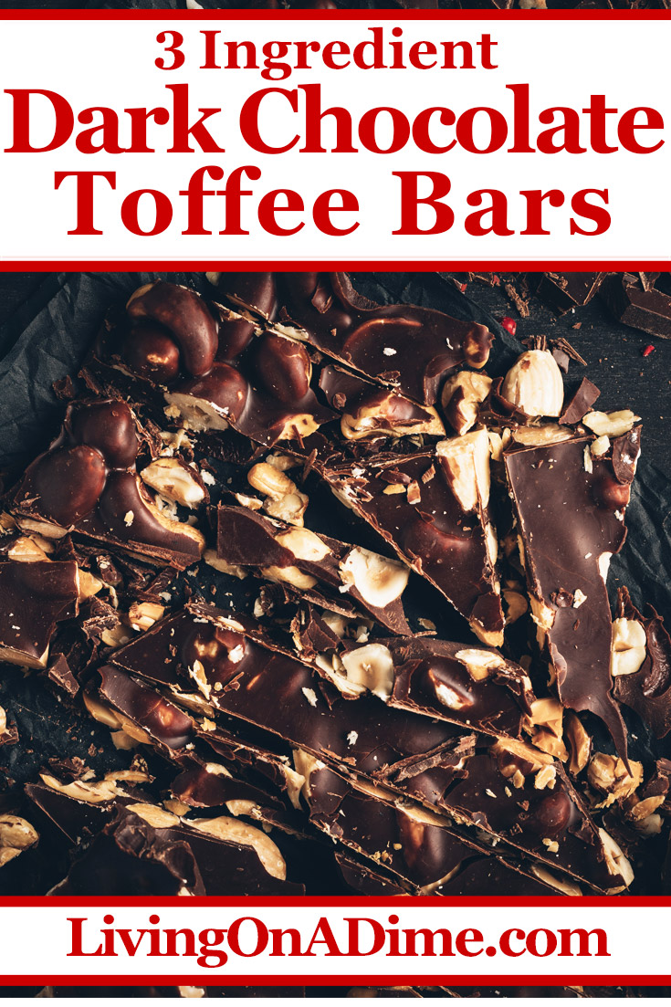 This 3 ingredient dark chocolate toffee bars recipe makes a luscious crunchy Christmas candy that tastes like Almond Roca. With dark chocolate and almonds, how can you go wrong? Oh YUM! Find this and lots more easy Christmas candy recipes with 3 ingredients or less here!