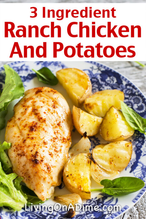 You can make this easy 3 ingredient ranch chicken and potatoes recipe in the crockpot with 5 minutes' preparation time. Serve with an easy vegetable for a delicious meal your family will love!