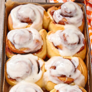 This 90 minute cinnamon rolls recipe makes easy and delicious homemade cinnamon rolls your family and friends will love! They are amazingly delicious and you'll be surprised how easy they are! These cinnamon rolls are perfect for potlucks, family get-togethers and holiday parties!