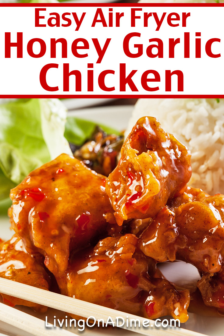 This air fryer honey garlic chicken recipe makes a delicious Chinese style chicken! I love air fryer chicken breast recipes that closely simulate fried chicken and this one is perfect if you are avoiding fried foods but are really craving Chinese food! Serve with white rice, fried rice or chow mein noodles and eggrolls if you like!