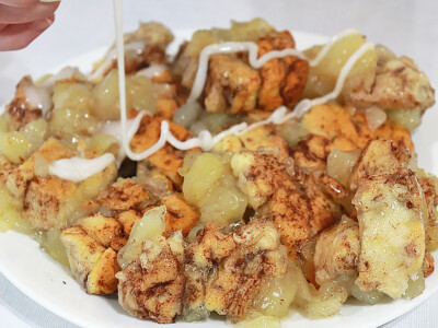 You'll love this Apple Fritter Cinnamon Roll Bake recipe! The baked apple fritter recipe is so easy and delicious can be made in 5-10 minutes!