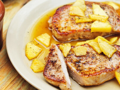 This easy baked apple pork chops recipe makes a super delicious main dish! Covered with fresh apples and perfectly seasoned with brown sugar, cinnamon and nutmeg, it's a wonderful start to a tasty meal!