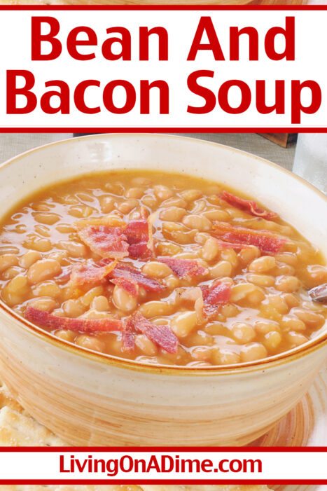 This bean and bacon soup recipe makes a hearty bean soup perfect for hungry families! It makes a great main dish, especially on weeknights when you don't feel like cooking. Serve with cornbread and biscuits for a perfect meal. It's easy to make with about 5 minutes prep time and then simmer.