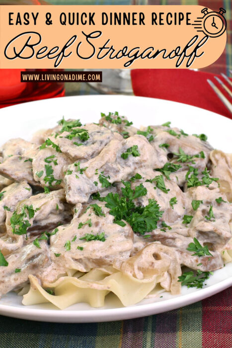 This easy beef stroganoff recipe makes a quick and easy dinner your family will love for just $5! Just 10 minutes to an easy no-fail restaurant-quality meal!