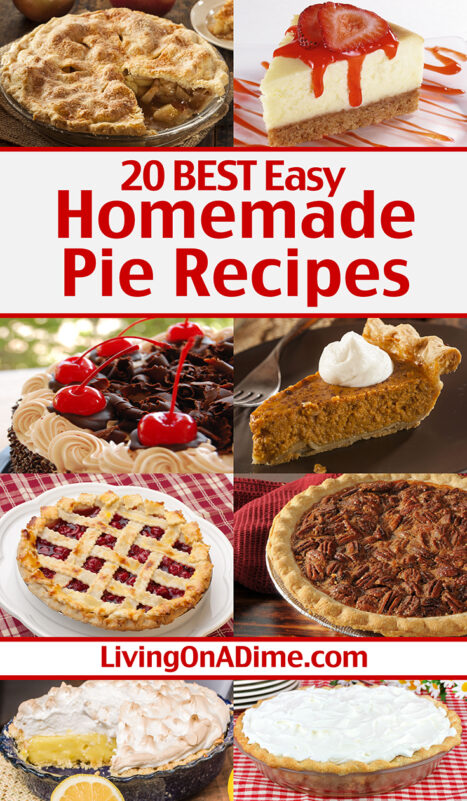 Here are 20 of the best easy homemade pie recipes all in one place! They're quick and easy and they're all super delicious! Great for parties and get togethers!