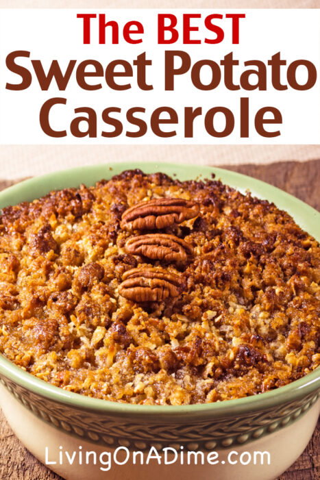 This sweet potato casserole recipe is the best ever! It is so quick and easy and makes a tasty dish, perfect for holiday dinners and potlucks. And it’s easy to make the day before you need it and bake just before serving! Click here to try it!