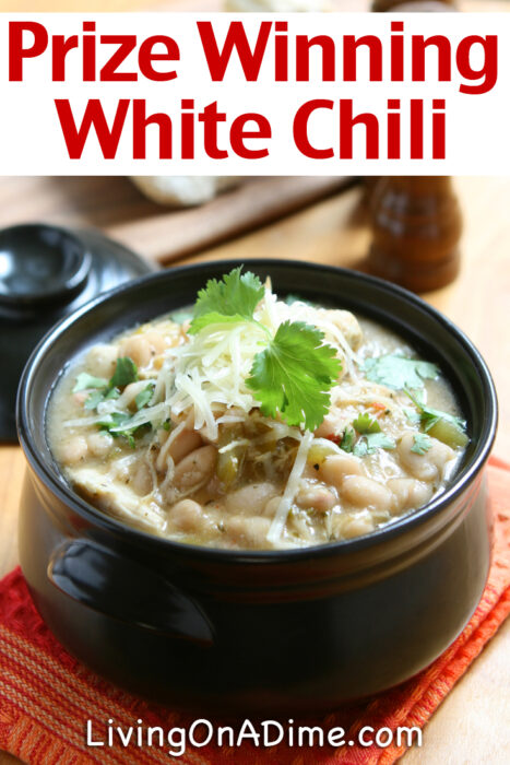 This white chili recipe makes the BEST chili EVER!! I won first place a chili cookoff at church just last week with this recipe! It was totally gone! Your family and friends will love it!