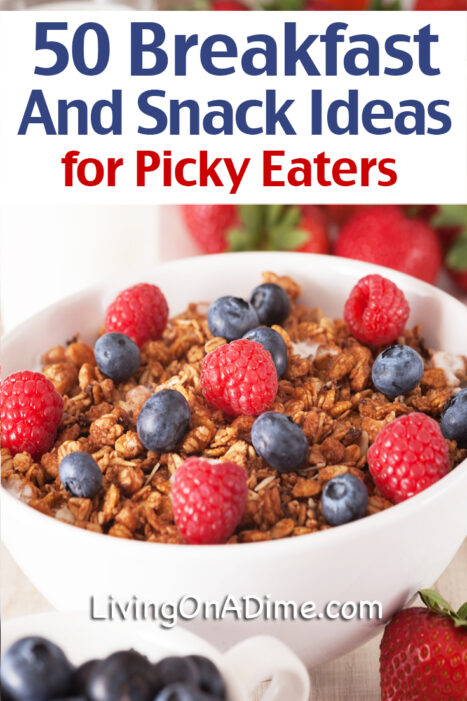 It can be a challenge to get kids to eat, but here are 50 breakfast and snack ideas that are sure to give plenty of options for picky eaters!
