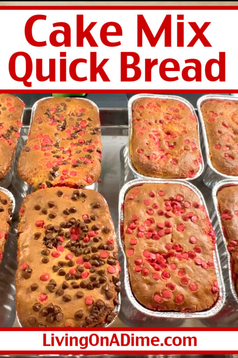 This delicious cake mix quick bread recipe is a simple cake mix recipe quick and easy to make! With delicious flavor variations like cherry chip loaf, gingerbread, cinnamon swirl and more, it’s one of those cake mix recipes your family and friends will love!