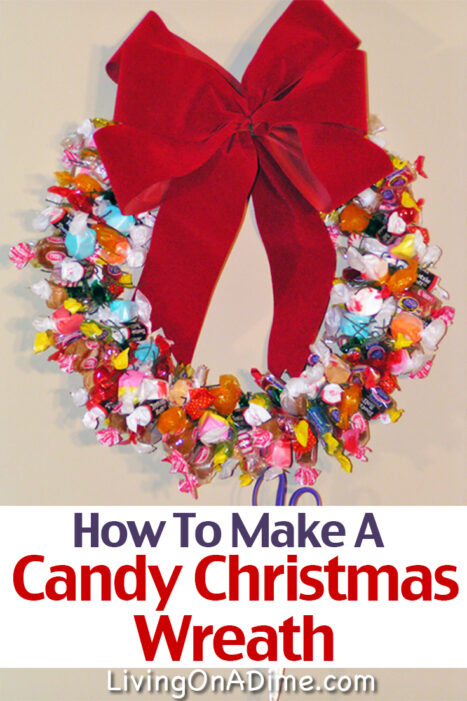 A Christmas Candy Wreath is a simple project the entire family will love! It is festive and kids and guests love cutting a piece of candy when they visit!