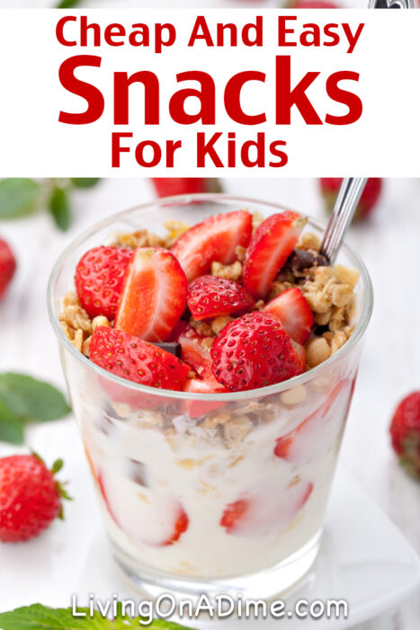 Here's a quick list of some cheap, quick and easy snacks for kids! It's easy to choose something quick and healthy from this list that fits your kids' needs!