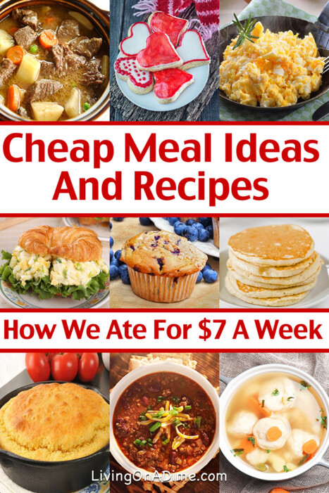 Here are some cheap meal ideas and recipes you can use to save money on groceries! If you want to cut your food bill, using just a few of these ideas and recipes can cut your food bill a lot!