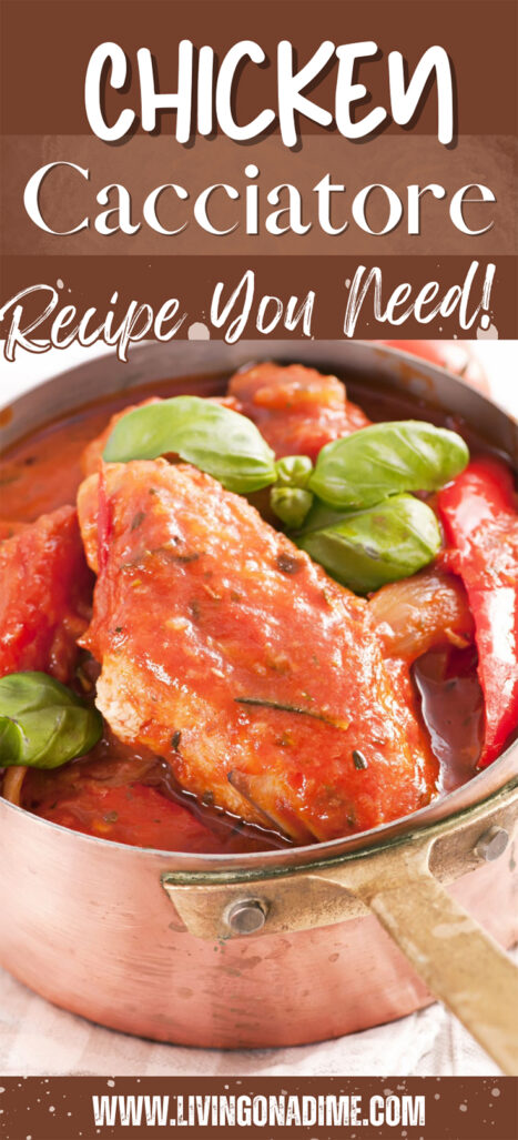 Here's an easy chicken and pasta dish your family is sure to love! This easy chicken cacciatore recipe is a tasty Italian dish that is quick and easy to make! A traditional family favorite that will leave everyone asking for more!