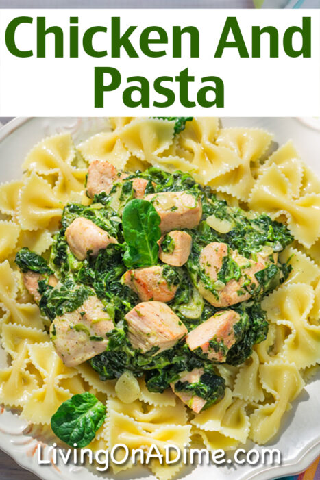 If you're tired of marinara sauce, this easy chicken and pasta recipe makes a delicious meal, with chicken, pasta, spinach and garlic! It's a great way to use leftover grilled chicken.