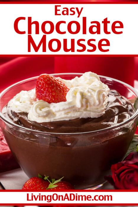 This easy chocolate mousse recipe makes a super yummy and creamy mousse dessert perfect for any chocolate lover! Light and fluffy, it's perfect served as-is, but if you like you can top with more whipped cream or swirl it together with the strawberry mousse recipe above! Get this and more Valentine's Day candy recipes and treats here!