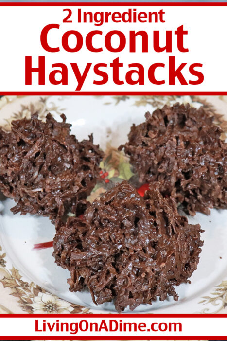 These 2 ingredient coconut haystack candies are super easy and quick to make. My husband love them with dark chocolate and coconut, but you can also use milk chocolate, white chocolate or almond bark! They are great for the coconut lover in your family!