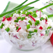This quick and easy cottage cheese salad recipe is a tasty and colorful way to enjoy a delicious savory salad you can easily make in minutes!