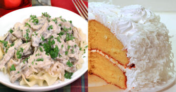 Here's an easy crockpot meal plan including a tasty crockpot beef stroganoff recipe and an easy coconut cake Recipe. This meal is especially good for families with kids!