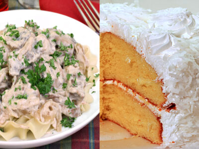 Here's an easy crockpot meal plan including a tasty crockpot beef stroganoff recipe and an easy coconut cake Recipe. This meal is especially good for families with kids!