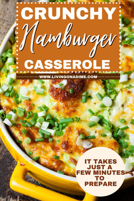 This super tasty crunchy hamburger casserole recipe makes an easy meal that takes just a few minutes to prepare. It's got a little different taste than a traditional hamburger casserole, so if you're looking for something a bit different that's really tasty, try this one!