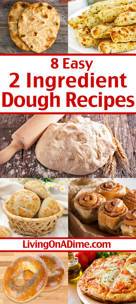 These easy 2 ingredient dough recipes include a super simple 2 ingredient dough and other easy recipes you can make from the dough including cinnamon rolls, pizza, bagels and more!
