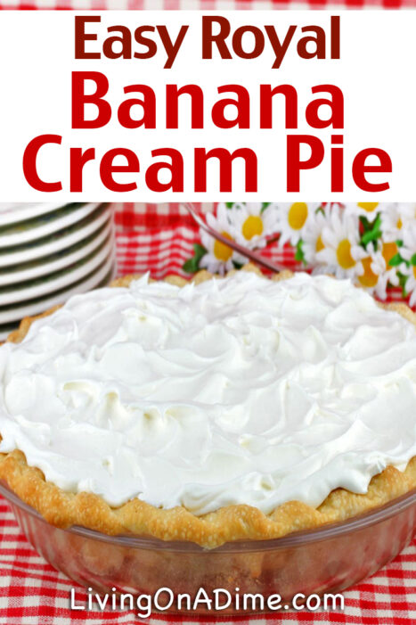 This Royal Banana Cream Pie Recipe is a tasty and easy recipe that your family and friends are sure to love! Vanilla pudding, cream cheese and bananas make a rich and delicious pie! It's easy to make the day before you need it and just serve! Super yummy!