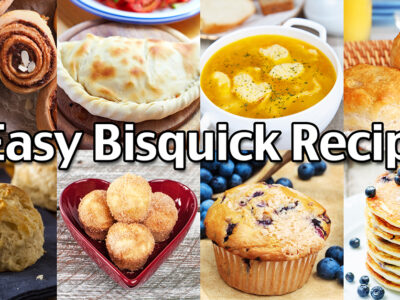 Here are 10 easy Bisquick recipes that you can make with Bisquick or your favorite baking mix. You'll find tasty pancakes, cinnamon rolls, homemade Hot Pockets and more!