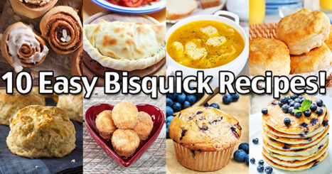 Here are 10 easy Bisquick recipes you can make with Bisquick baking mix. You'll find pancakes, cinnamon rolls, Hot Pockets and more!