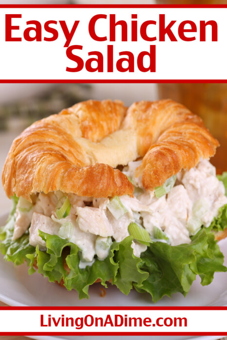 This easy chicken salad recipe is a tasty recipe you can whip up in just a couple minutes that makes delicious sandwiches, perfect for lunches at home or packed lunches. It's a perfect way to use leftover chicken or to stretch a little bit of chicken into another meal!